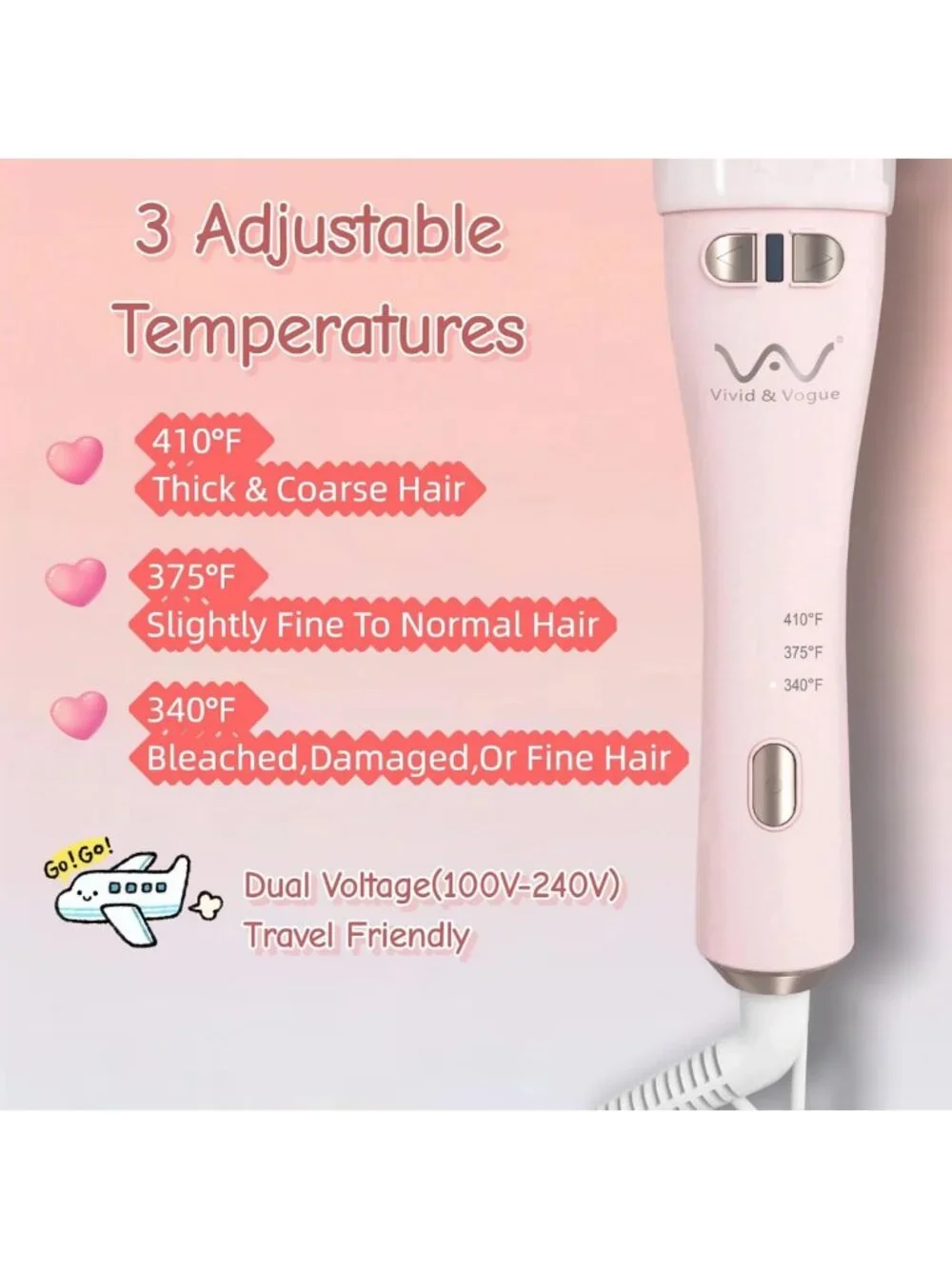Automatic Curling Iron 1.25” Rotating Curler for Long Hair, Dual Voltage, 3 Heat
